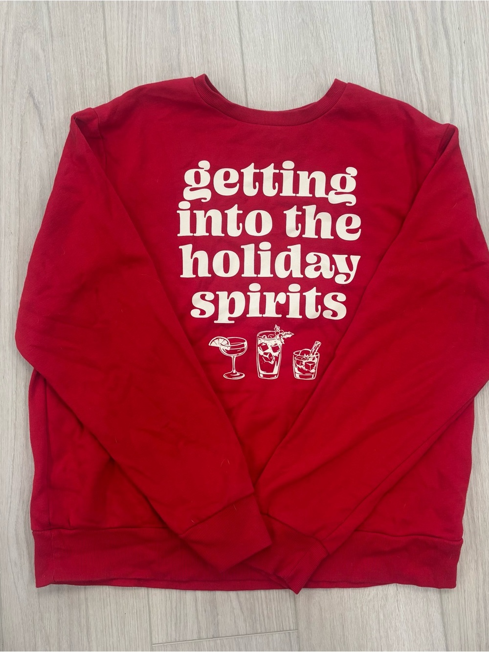 Old Navy Red Crewneck Holiday Drinking/Spirits
